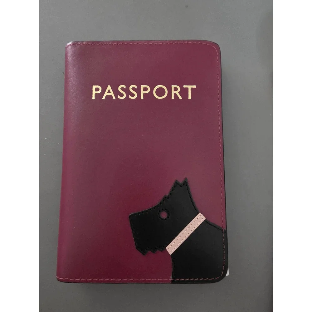 Radley London Burgundy Leather Passport Cover Holder Scottie Dog Travel Wallet